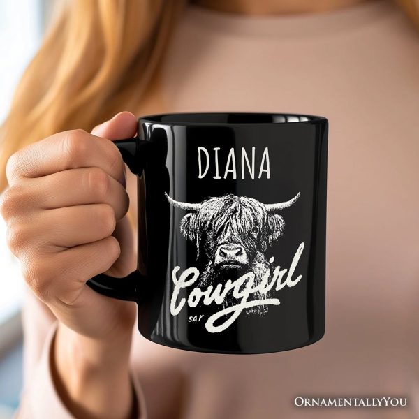 Highland Cow Vintage Cowgirl Personalized Mug, Western Country Gift with Custom Name Highland Cow Vintage Cowgirl Personalized Mug, Western Country Gift with Custom Name
