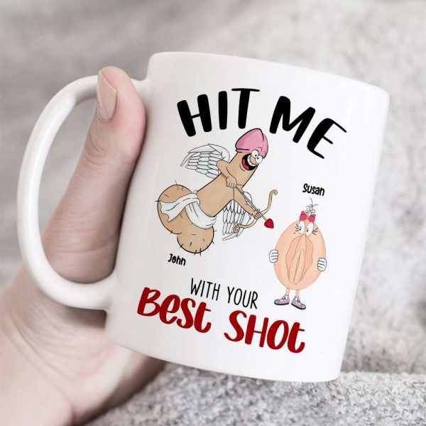 Hit Me With Your Best Shot, Valentine Funny Couple White Mug Hit Me With Your Best Shot, Valentine Funny Couple White Mug