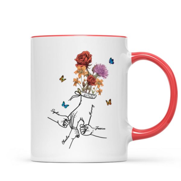Holding Mom Grandma Hand Birth Month Flowers Personalized Mug