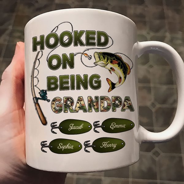 Hooked On Being Grandpa Fishing Camouflage Personalized Mug