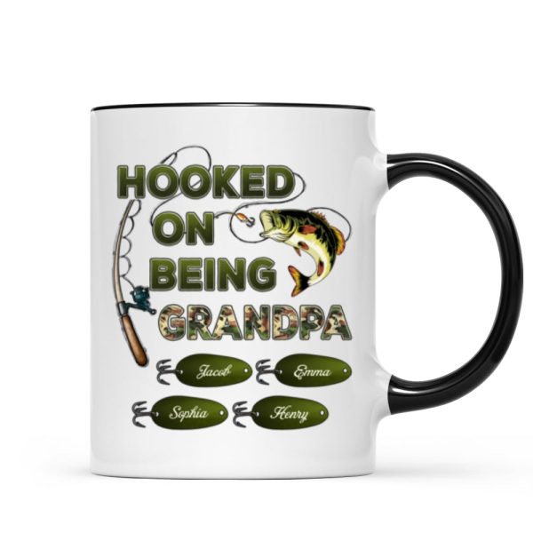 Hooked On Being Grandpa Fishing Camouflage Personalized Mug