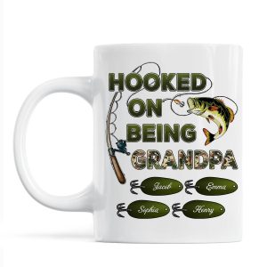 Hooked On Being Grandpa Fishing Camouflage Personalized Mug