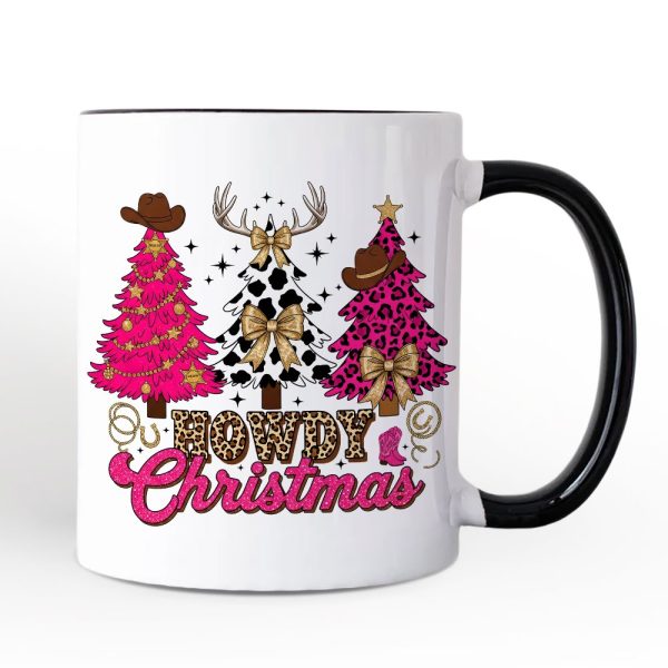 Howdy Pink Christmas Western Christmas Personalized Mug, Leopard Print Retro Holiday Gift with Custom Name