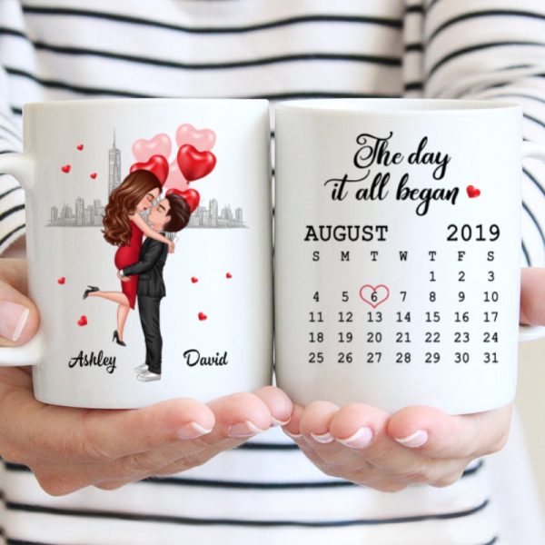 Hugging Couple Together Since Anniversary Date Personalized Mug Hugging Couple Together Since Anniversary Date Personalized Mug