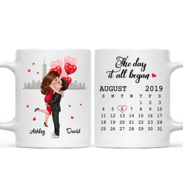 Hugging Couple Together Since Anniversary Date Personalized Mug Hugging Couple Together Since Anniversary Date Personalized Mug