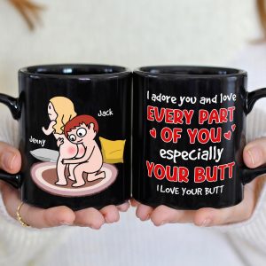 I Adore You And Love Every Part Of You - Personalized Couple Black Mug - Gift For Couple