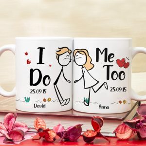 I Do Me Too, Personalized Couple Mug Set, Stick Figure Couple Kissing Mug, Valentine's Gifts, Gift For Couple