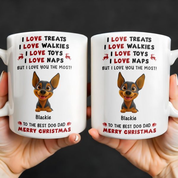 I Love Treats I Love Walkies I Love Toys I Love Naps Merry Christmas - Personalized Custom Coffee Mug - DOG073_MG