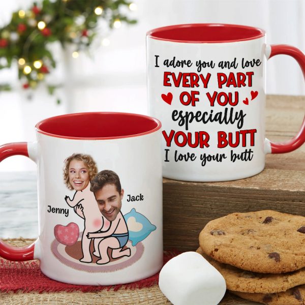I Love Your Butt, Funny Custom Face Accent Mug, Gift For Couple