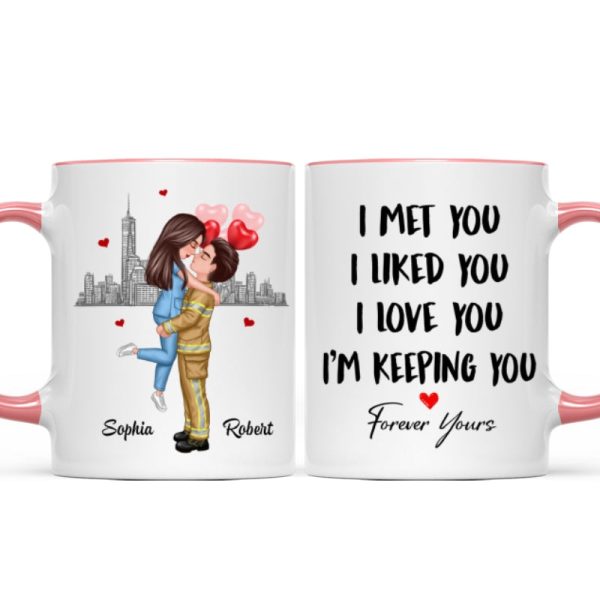 I Met You I Like You Couple Hugging Kissing Gifts by Occupation Gift For Her Gift For Him Firefighter, Nurse, Police Officer Personalized Mug