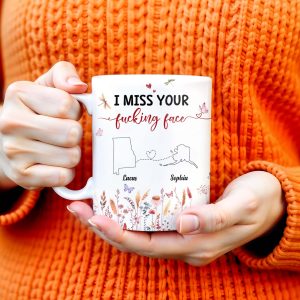 I Miss Your Loving Face With Heart String And Floral Design - Personalized Custom Coffee Mug - CPL209_MG