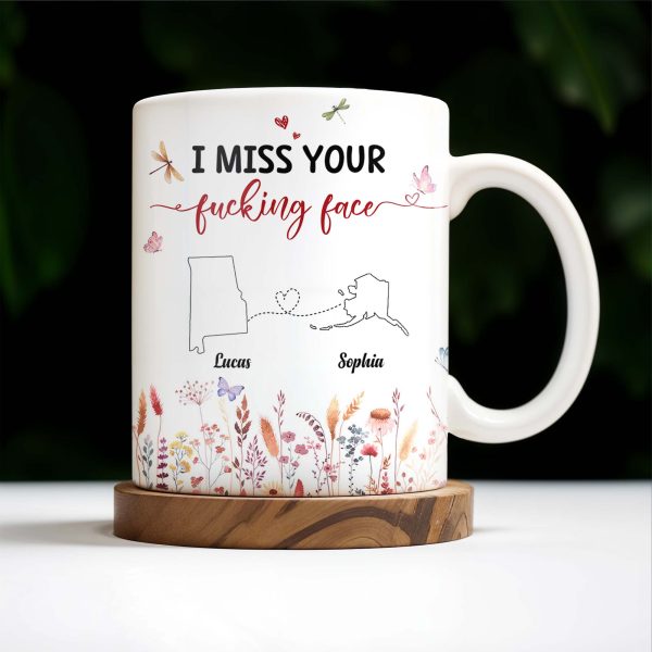 I Miss Your Loving Face With Heart String And Floral Design - Personalized Custom Coffee Mug - CPL209_MG