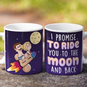I Promise To Ride You To The Moon And Back - Personalized White Edge-to-edge mug - Funny Couple Gift