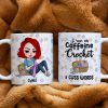 I Run On Caffeine Crochet And Cuss Words Personalized Crochet White Mug, Gift For Crochet Lovers I Run On Caffeine Crochet And Cuss Words Personalized Crochet White Mug, Gift For Crochet Lovers