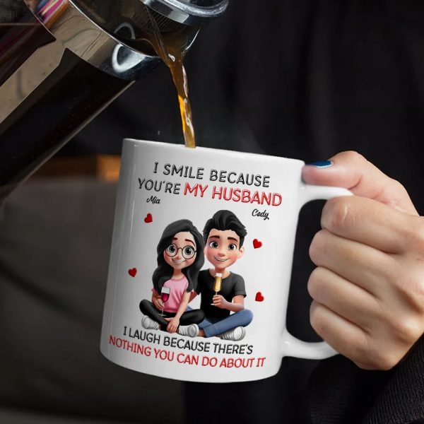 I Smile Because You Are My Husband 3D Effect Sitting Couple - Personalized Mug I Smile Because You Are My Husband 3D Effect Sitting Couple - Personalized Mug