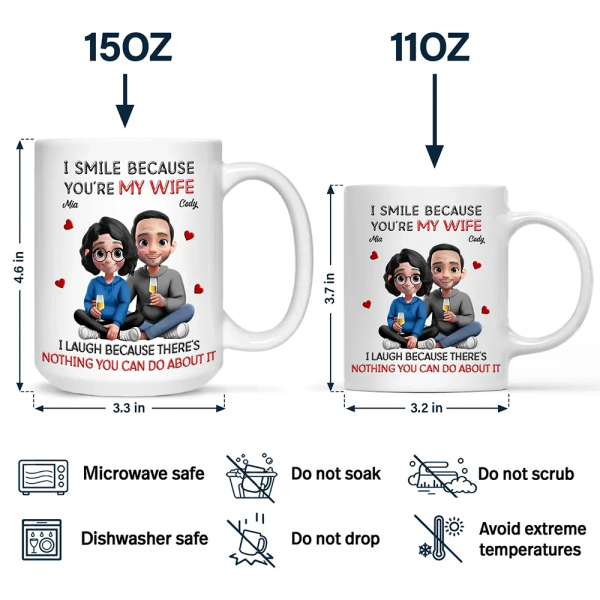 I Smile Because You Are My Husband 3D Effect Sitting Couple - Personalized Mug I Smile Because You Are My Husband 3D Effect Sitting Couple - Personalized Mug