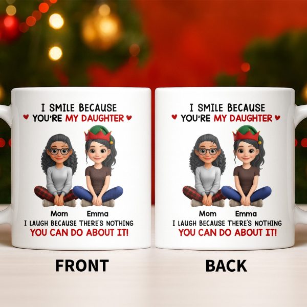 I Smile Because You're My Daughter, Cartoon Figures and Christmas Sweaters - Personalized Custom Coffee Mug - FAM770_MG I Smile Because You're My Daughter, Cartoon Figures and Christmas Sweaters - Personalized Custom Coffee Mug - FAM770_MG