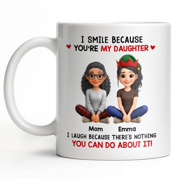 I Smile Because You're My Daughter, Cartoon Figures and Christmas Sweaters - Personalized Custom Coffee Mug - FAM770_MG I Smile Because You're My Daughter, Cartoon Figures and Christmas Sweaters - Personalized Custom Coffee Mug - FAM770_MG