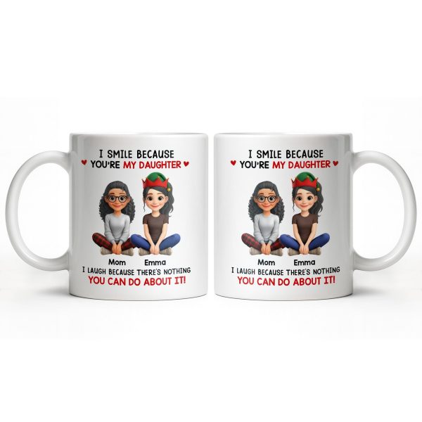 I Smile Because You're My Daughter, Cartoon Figures and Christmas Sweaters - Personalized Custom Coffee Mug - FAM770_MG I Smile Because You're My Daughter, Cartoon Figures and Christmas Sweaters - Personalized Custom Coffee Mug - FAM770_MG