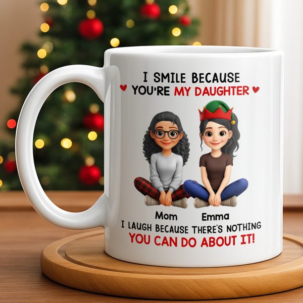 I Smile Because You're My Daughter, Cartoon Figures and Christmas Sweaters - Personalized Custom Coffee Mug - FAM770_MG I Smile Because You're My Daughter, Cartoon Figures and Christmas Sweaters - Personalized Custom Coffee Mug - FAM770_MG