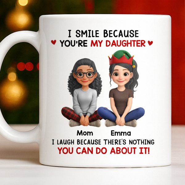 I Smile Because You're My Daughter, Cartoon Figures and Christmas Sweaters - Personalized Custom Coffee Mug - FAM770_MG I Smile Because You're My Daughter, Cartoon Figures and Christmas Sweaters - Personalized Custom Coffee Mug - FAM770_MG