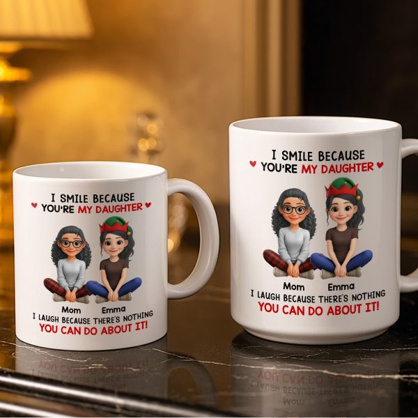 I Smile Because You're My Daughter, Cartoon Figures and Christmas Sweaters - Personalized Custom Coffee Mug - FAM770_MG I Smile Because You're My Daughter, Cartoon Figures and Christmas Sweaters - Personalized Custom Coffee Mug - FAM770_MG