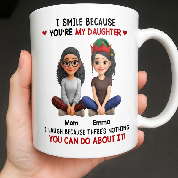 I Smile Because You're My Daughter, Cartoon Figures and Christmas Sweaters - Personalized Custom Coffee Mug - FAM770_MG I Smile Because You're My Daughter, Cartoon Figures and Christmas Sweaters - Personalized Custom Coffee Mug - FAM770_MG