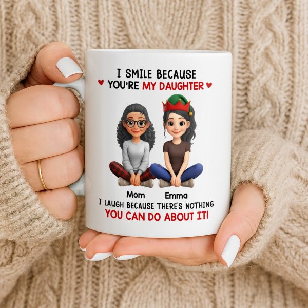 I Smile Because You're My Daughter, Cartoon Figures and Christmas Sweaters - Personalized Custom Coffee Mug - FAM770_MG I Smile Because You're My Daughter, Cartoon Figures and Christmas Sweaters - Personalized Custom Coffee Mug - FAM770_MG
