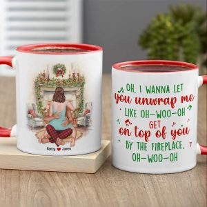 I Wanna Let Him Unwrap Me, Personalized Naughty Couple Accent Mug, Gift For Christmas
