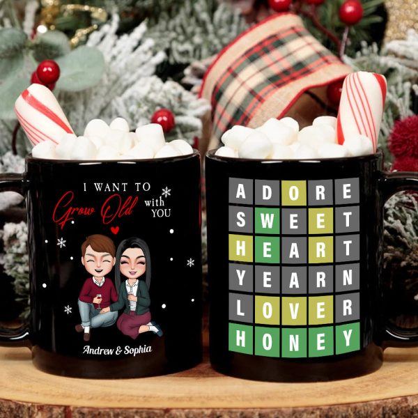 I Want To Grow Old With You Personalized Wordle Couple Mug, Gift For Couple