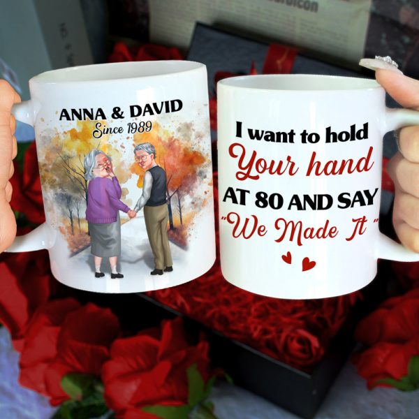 I Want To Hold Your Hand At 80 Personalized Coffee Mug, Couple Gift