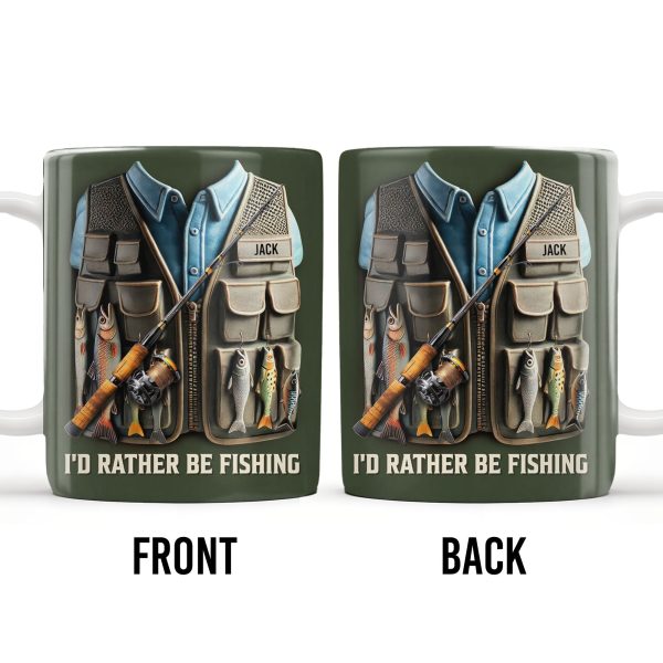 I'd Rather Be Fishing, Fishing Gear and Fish Design - Personalized Custom Coffee Mug - FAM319_MG