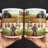 Idyllic Farm Scene With Tractor And Farmer - Personalized Custom Coffee Mug - FARM025_MG