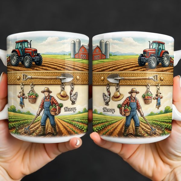 Idyllic Farm Scene With Tractor And Farmer - Personalized Custom Coffee Mug - FARM025_MG