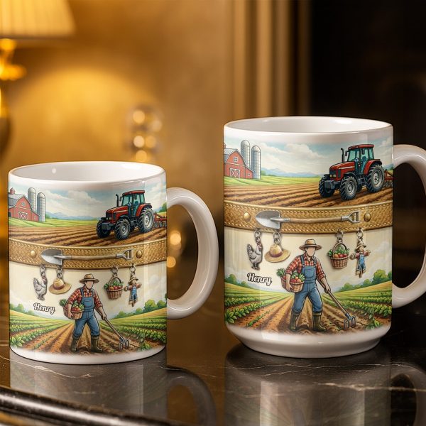 Idyllic Farm Scene With Tractor And Farmer - Personalized Custom Coffee Mug - FARM025_MG