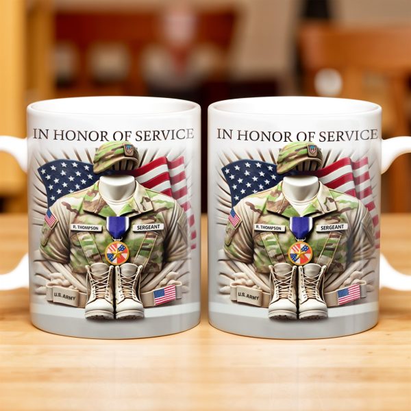 In Honor Of Service, Military Uniform and U.S. Flag - Personalized Custom Coffee Mug - GRAD280_MG In Honor Of Service, Military Uniform and U.S. Flag - Personalized Custom Coffee Mug - GRAD280_MG