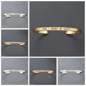 Inspirational Quotes Cuff Bracelet " DON'T WORRY BE HAPPY " Metal Engraved Bracelet