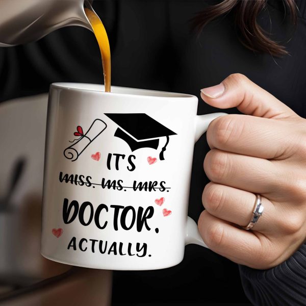 It's Miss Doctor Actually With Graduation Cap and Hearts - Personalized Custom Coffee Mug - DOC044_MG It's Miss Doctor Actually With Graduation Cap and Hearts - Personalized Custom Coffee Mug - DOC044_MG
