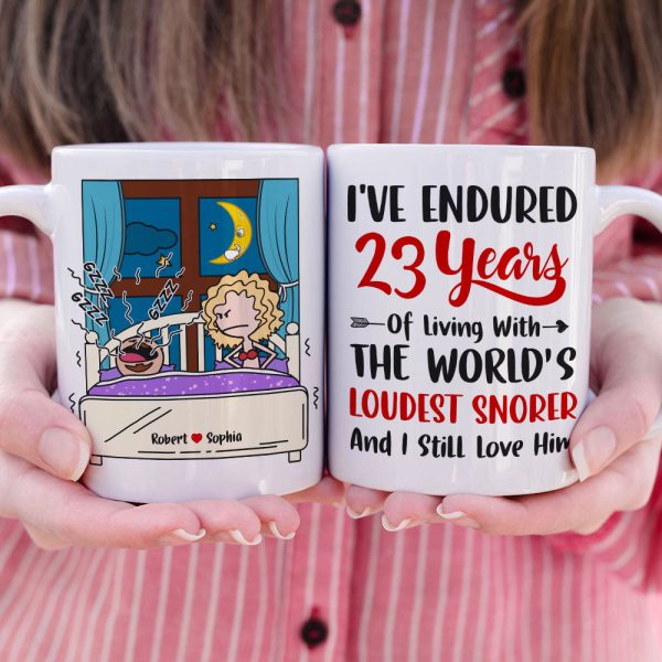 I've Endured Living With The World's Loudest Snorer, Couple Gift, Personalized Mug, Funny Couple Mug