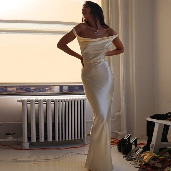 Ivory Satin Backless Maxi Dress Ivory Satin Backless Maxi Dress