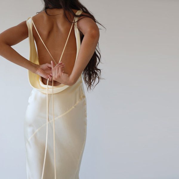 Ivory Satin Backless Maxi Dress Ivory Satin Backless Maxi Dress