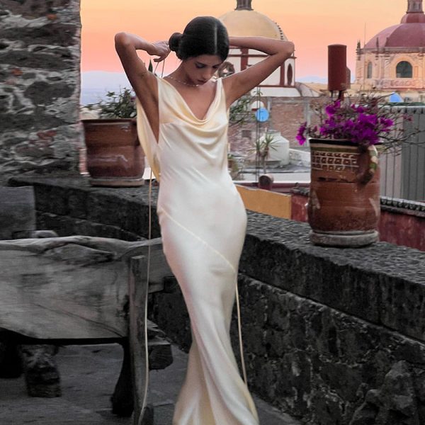 Ivory Satin Backless Maxi Dress Ivory Satin Backless Maxi Dress