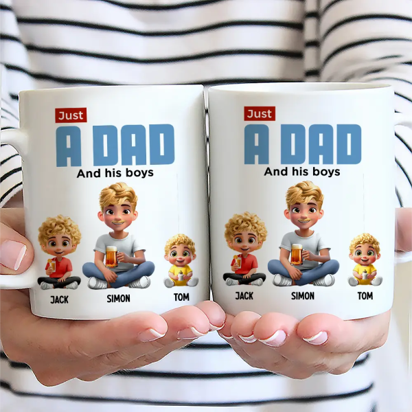 Just A Dad And His Girl 3D Cartoon - Personalized Mug Just A Dad And His Girl 3D Cartoon - Personalized Mug