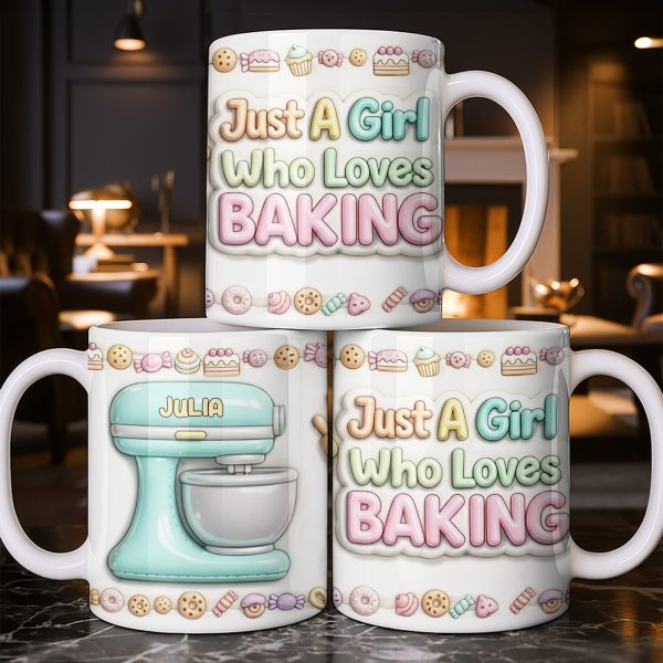 Just A Girl Who Loves Baking With Mixer And Cupcakes - Personalized Custom Coffee Mug - COOK030_MG Just A Girl Who Loves Baking With Mixer And Cupcakes - Personalized Custom Coffee Mug - COOK030_MG