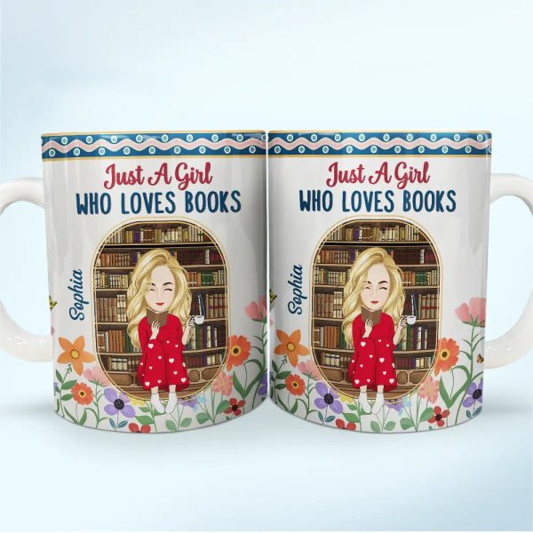 Just A Girl Who Loves Books Flower Garden - Personalized White Edge-to-Edge Mug Just A Girl Who Loves Books Flower Garden - Personalized White Edge-to-Edge Mug