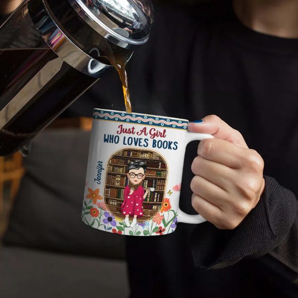 Just A Girl Who Loves Books Flower Garden - Personalized White Edge-to-Edge Mug Just A Girl Who Loves Books Flower Garden - Personalized White Edge-to-Edge Mug