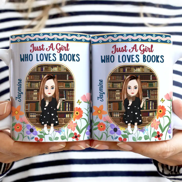 Just A Girl Who Loves Books Flower Garden - Personalized White Edge-to-Edge Mug Just A Girl Who Loves Books Flower Garden - Personalized White Edge-to-Edge Mug