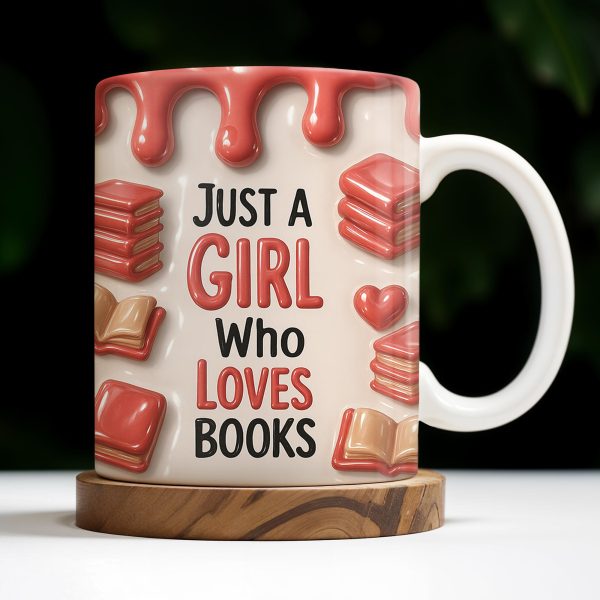 Just A Girl Who Loves Books, Hearts and Books Design - Personalized Custom Coffee Mug - READ001_MG Just A Girl Who Loves Books, Hearts and Books Design - Personalized Custom Coffee Mug - READ001_MG
