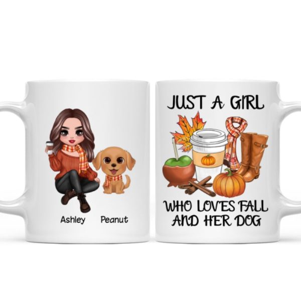 Just A Girl Who Loves Fall And Her Dogs Doll Woman Watercolor Cute Dogs Personalized Mug
