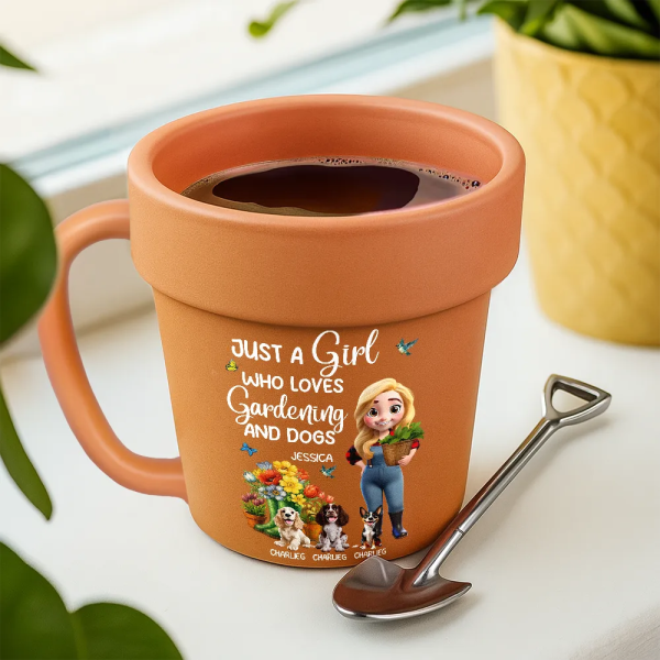 Just A Girl Who Loves Gardening And Dogs - Personalized Plant Pot Ceramic Mug Just A Girl Who Loves Gardening And Dogs - Personalized Plant Pot Ceramic Mug